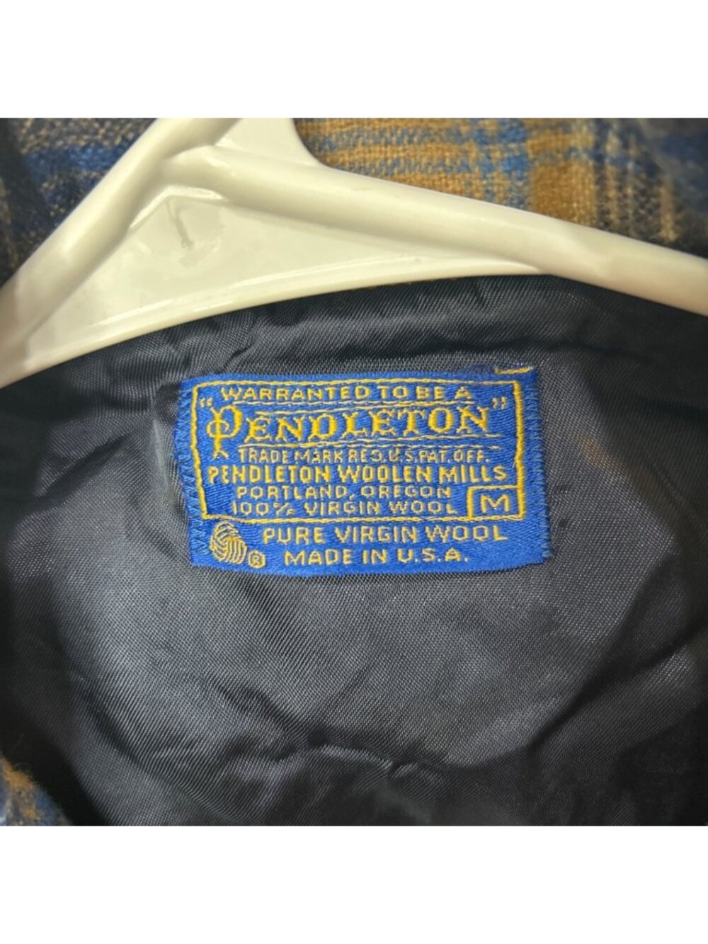 Vintage Pendleton Woolen Mills Plaid 100% Wool Shirt Mens M Blue & Tan - Picture 12 of 13